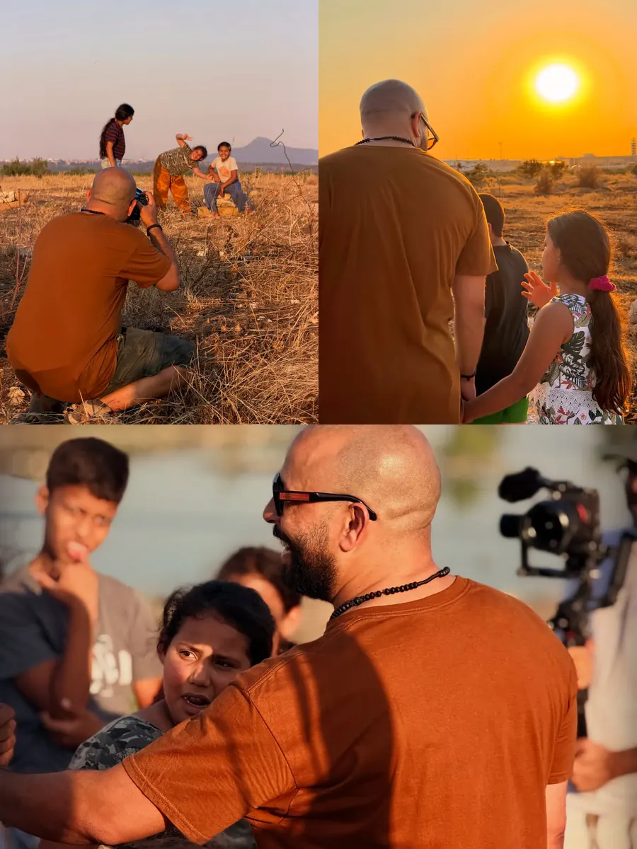 A collage of field photography moments with Rabii and young participants
