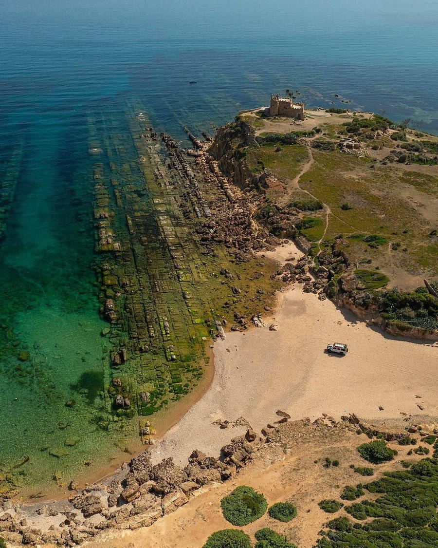 Aerial view of a rocky coast and beach